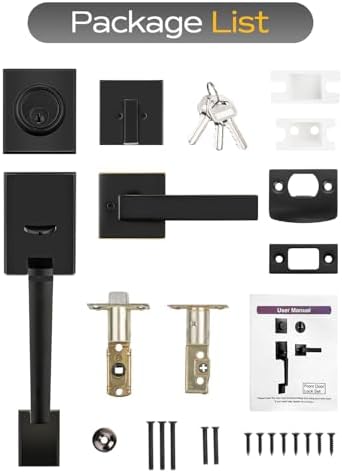 EHOMEWARE Front Door Handle Set Black Reversible Lever Heavy Duty