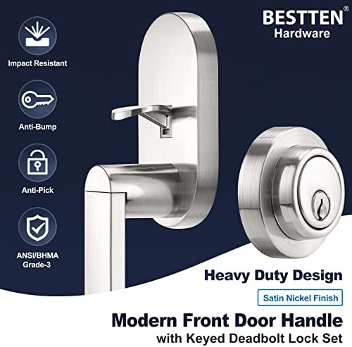 BESTTEN Front Entry Door Handle Set - Heavy Duty with Satin Nickel Finish