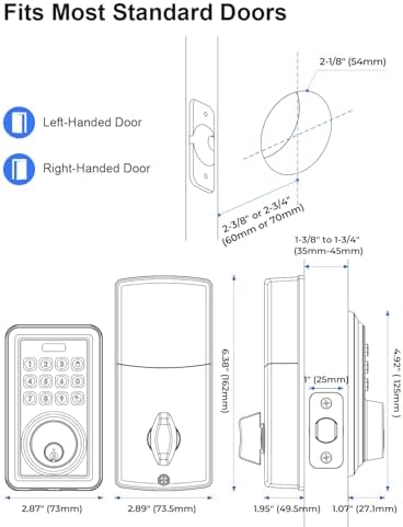 Wi-Fi Smart Door Lock Keyless Entry No Hub Required Matte Black