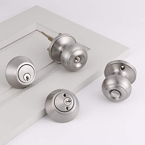 Probrico Entry Door Knob and Double Cylinder Deadbolt Lock Combo Set