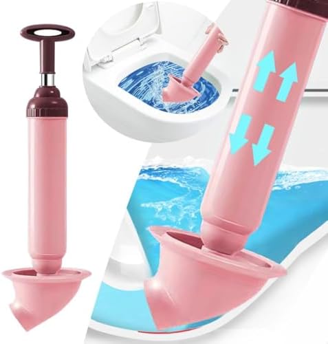 Powerful Air Toilet Plunger Tool with Drain Auger Pink