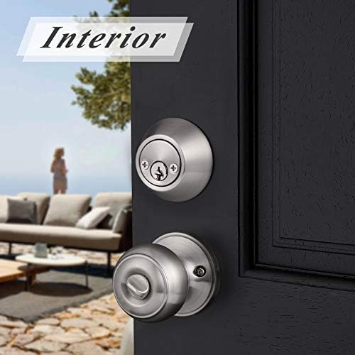 Probrico Entry Door Knob and Double Cylinder Deadbolt Lock Combo Set