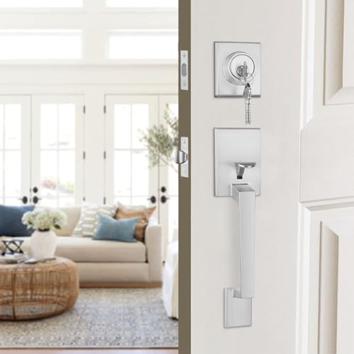Haidms Brushed Nickel Front Door Handle and Deadbolt Set