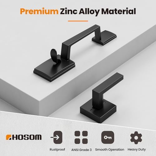 HOSOM Matte Black Entry Door Handle Set with Reversible Lever