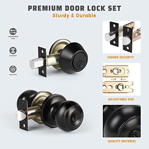 KNOBWELL Matte Black Door Knobs and Deadbolt Set Keyed Entry Protection