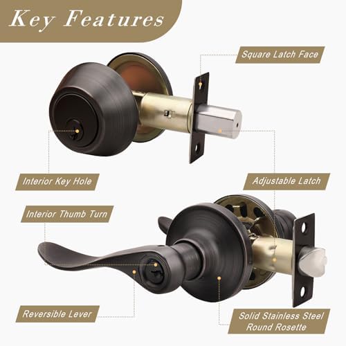4 Pack Exterior Door Handle with Deadbolt Set