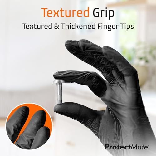 Protectmate Professional Black Nitrile Gloves Durable Textured Food Prep Gloves