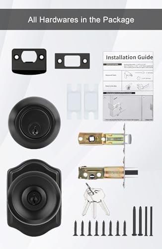 GoldenWarm 2-Pack Exterior Door Knob Set with Deadbolt Black Matte