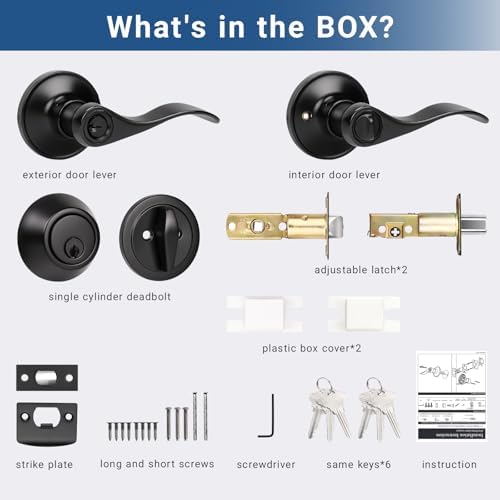 Front Door Handle Set - Matte Black Door Lock