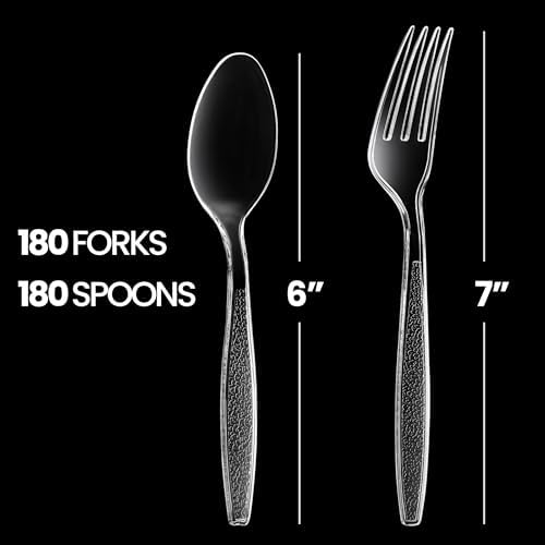 JoyServe Clear Plastic Cutlery Set 360 Pcs