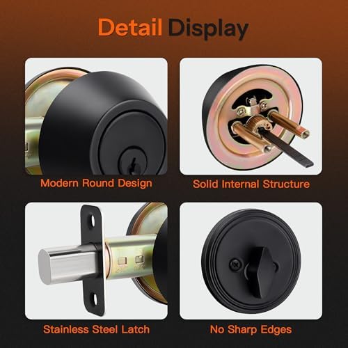 Gaurqiah Matte Black Keyed Single Cylinder Deadbolt Lock Complete Door Security Solution