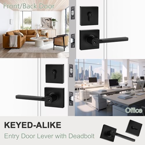 HISAFE Keyed Entry Door Handle with Single Cylinder Deadbolt Combo Matte Black