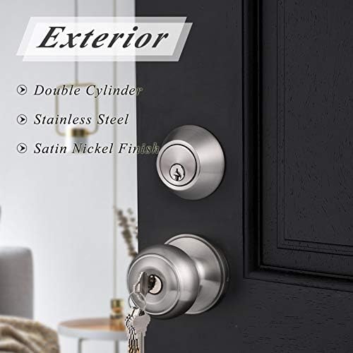 Probrico Entry Door Knob and Double Cylinder Deadbolt Lock Combo Set