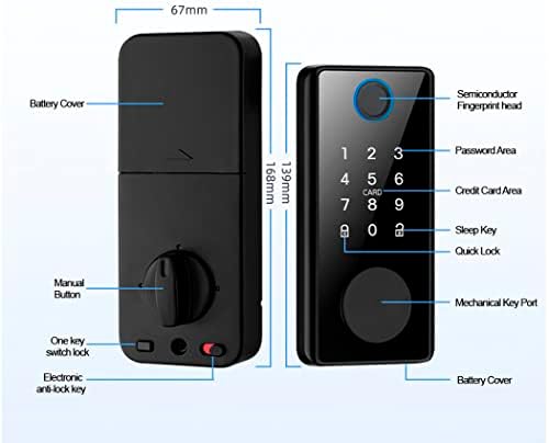 GoodTAC Smart Door Lock - Fingerprint Remote Control Black