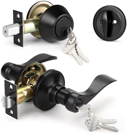 Front Door Handle Set - Matte Black Door Lock
