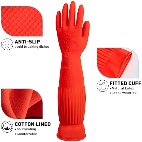 ThxToms Rubber Dishwashing Gloves - Extra-Long Cuff Reusable Waterproof