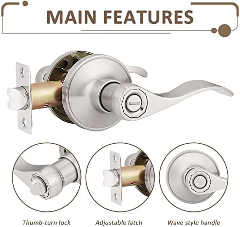 8-Pack Privacy Door Lock Set with Reversible Handles in Satin Nickel