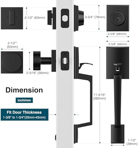 Calzibeno Front Door Lock Set Matte Black Modern Handle