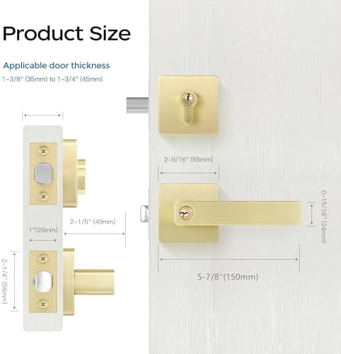 Leydebong Gold Door Handleset with Single Cylinder Deadbolt Lockset
