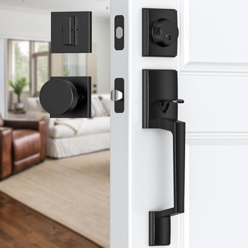 Calzibeno Front Door Lock Set Matte Black Modern Handle
