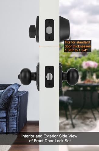 GoldenWarm 2-Pack Exterior Door Knob Set with Deadbolt Black Matte