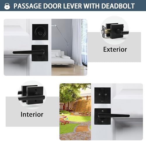 Weatherproof Deadbolt Set for Exterior Doors Matte Black 2-Pack