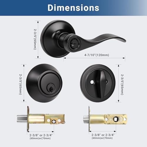 Front Door Handle Set - Matte Black Door Lock