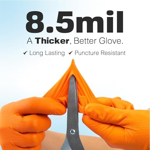 Raxwell Orange Nitrile Gloves - Heavy Duty Puncture Resistance for Mechanics and Spiel