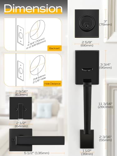 EHOMEWARE Front Door Handle Set Black Reversible Lever Heavy Duty
