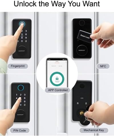 Unlock Security Door Lock Biometric Keyless with Matte Blackfinish voice control