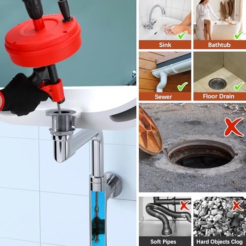 35FT Dual-Mode Drain Snake Get Rid of Hair Clogs in Minutes