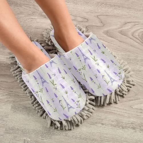 Lavender Eiffel Tower Mop House Slippers for Easy Cleaning