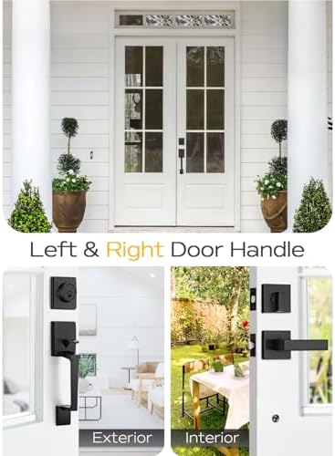 EHOMEWARE Front Door Handle Set Black Reversible Lever Heavy Duty