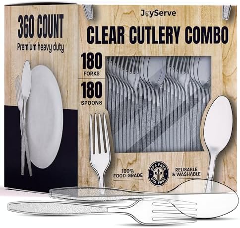 JoyServe Clear Plastic Cutlery Set 360 Pcs