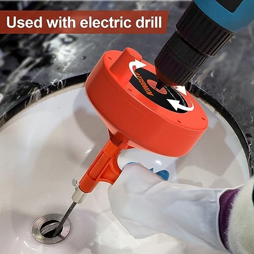Kinglev Drain Auger 25ft Flexible Snake with Drill Adapter