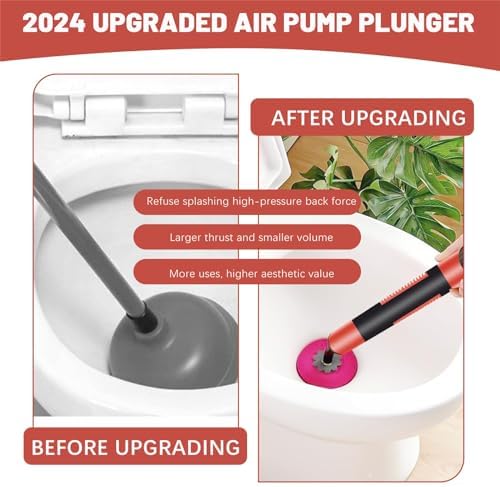 High Pressure Toilet Plunger with Air Pump Heavy Duty Stainless Steel Clog Remover