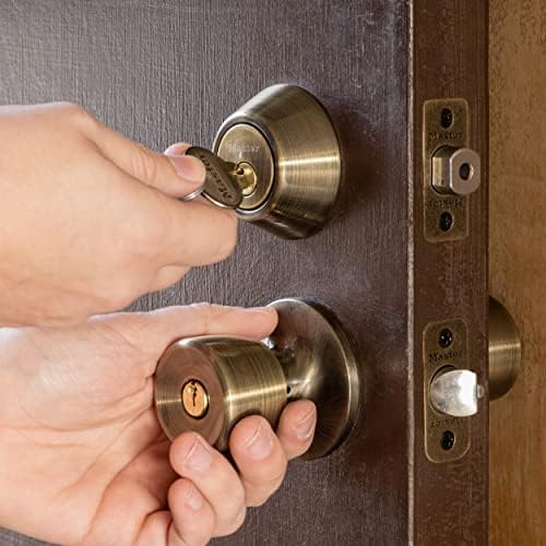 Master Lock Single Cylinder Door Lock with Tulip Knob Antique Brass TUCO0605