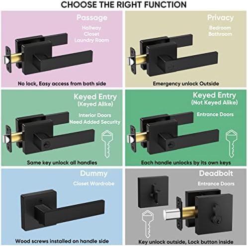 TICONN Matte Black Door Handle 2 Pack Deadbolt Lever