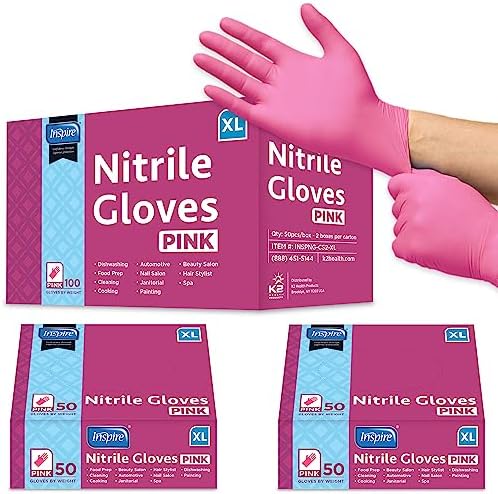 Inspire Pink Nitrile Gloves Latex Free Disposable
