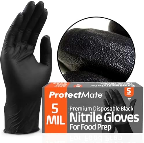 Protectmate Professional Black Nitrile Gloves Durable Textured Food Prep Gloves