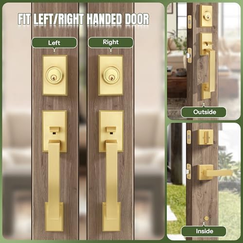 Moquin Square Front Door Handle Set with Satin Brass Finish