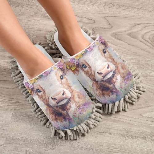 Burbuja Cow Slippers Microfiber Mop Dust Slippers for MenWomen