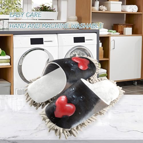 Burbuja Valentine Black Dog Hold Heart Mop Slippers
