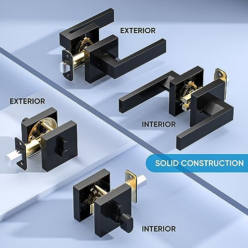 TICONN Matte Black Door Handle 2 Pack Deadbolt Lever
