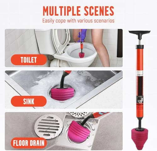 Fast-acting toilet plunger kit for clogged pipes