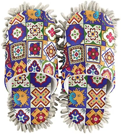 Mandala Tiles Mop House Slippers - Durable Stylish for Cleaning