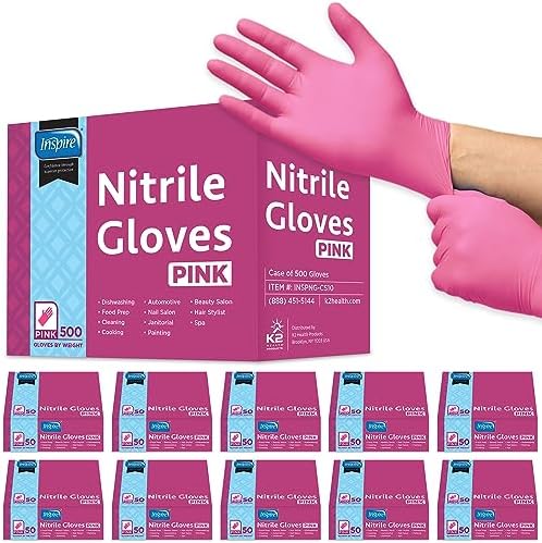 Inspire Pink Nitrile Gloves Latex Free Disposable