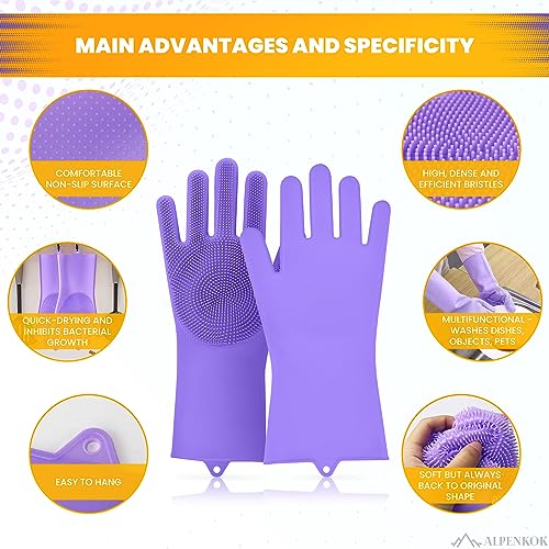 Durable Silicone Dish Gloves with Scrubbers for Women