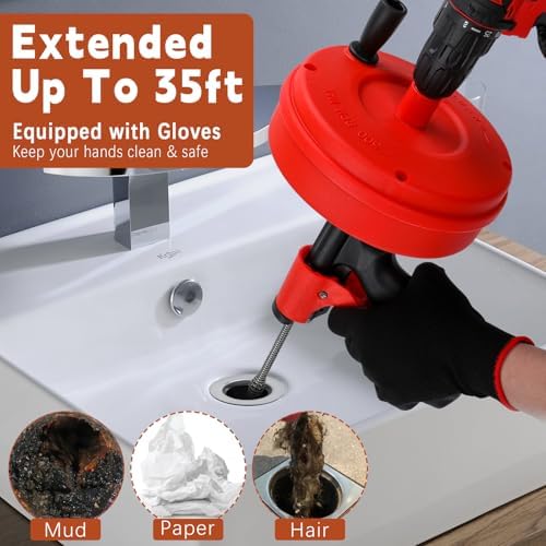 35FT Dual-Mode Drain Snake Get Rid of Hair Clogs in Minutes