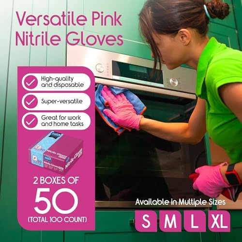 Inspire Pink Nitrile Gloves Latex Free Disposable